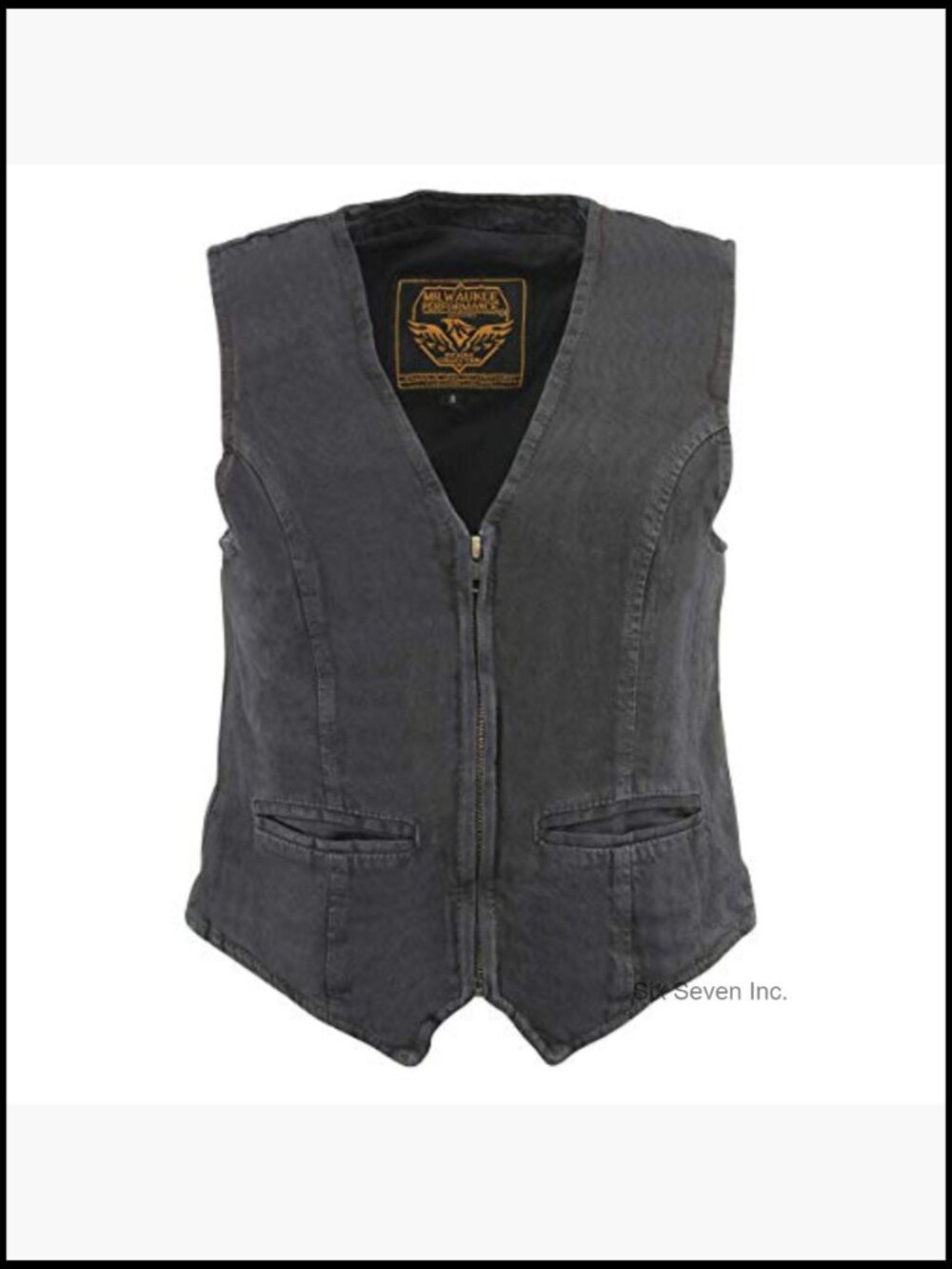 Women's Denim Vest with Zipper Front and Pockets - Picture 5 of 6